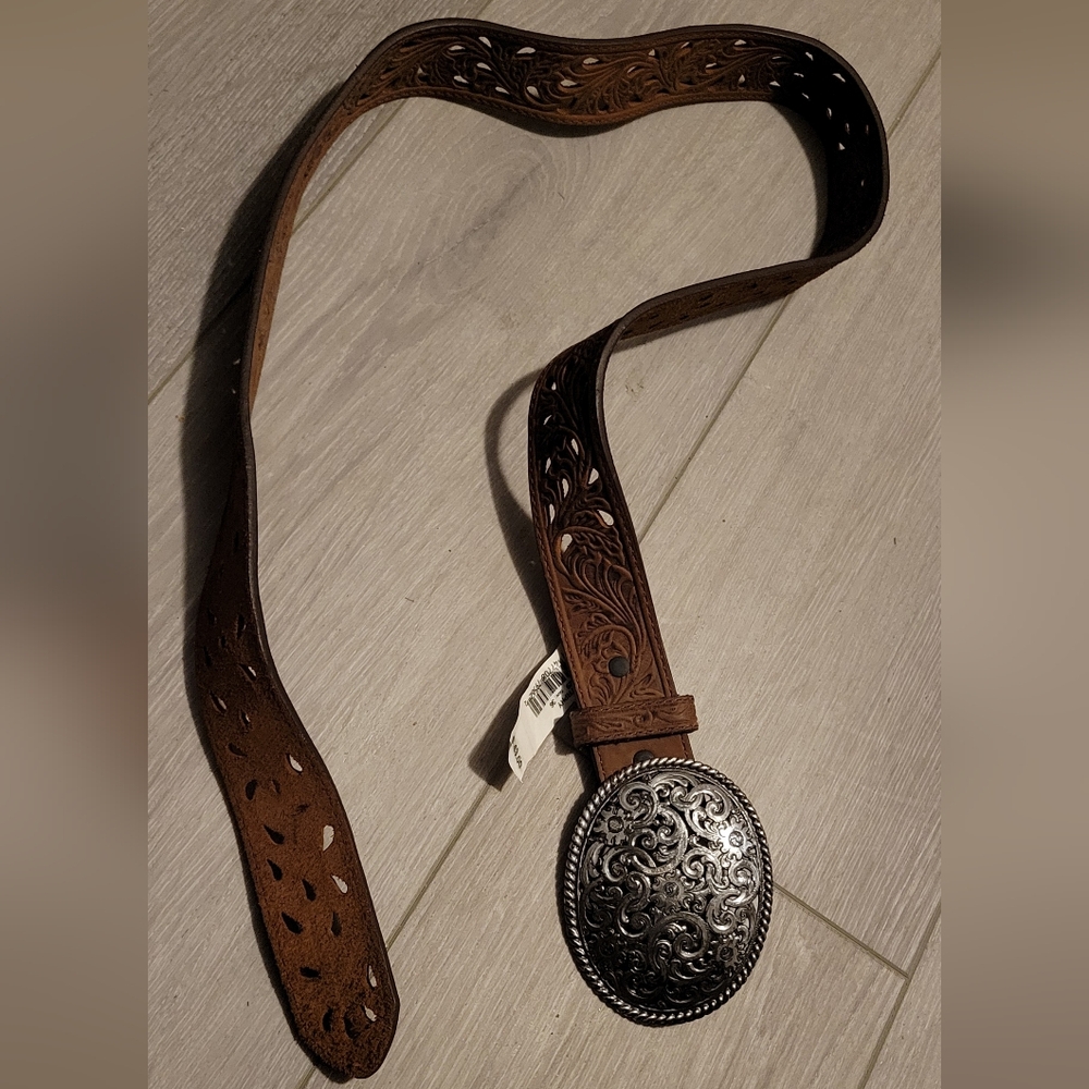 Brown Leather Belt with Silver Buckle